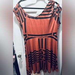 New without tags, never worn rust orange and black geometric dress size XL